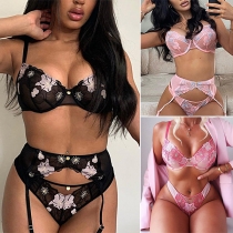 Sexy Floral Embroidery Two-piece Lingerie Set