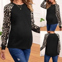 Casual Leopard Printed Long Sleeve Round Neck Shirt
