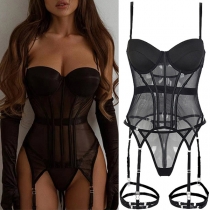 Sexy Semi-through Gauze Spliced Push-up Two-piece Lingerie Set