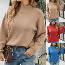 Fashion Solid Color Mock Neck Long Sleeve Sweater