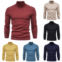 Casual Solid Color Turtleneck Long Sleeve Knitted Shirt for Men