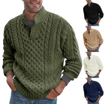 Fashion Solid Color Buttoned Mock Neck Long Sleeve Knitted Sweater for Men
