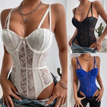 Sexy Jacquard Cutout Lace Spliced Bodysuit