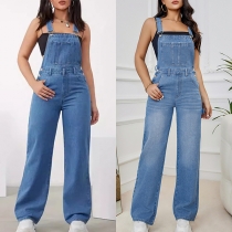 Street Fashion Wide-leg Denim Suspender Jumpsuit