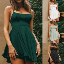Casual Solid Color Backless Ruffled Mini Dress