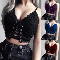 Fashion Lace-up V-neck Cami Crop Top