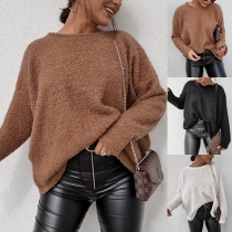 Casual Solid Color Round Neck Long Sleeve Sweater