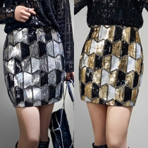 Sexy Geometric Sequined Mini Skirt
