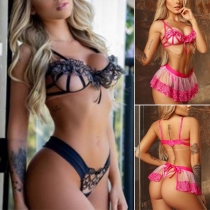 Sexy Floral Embroidered Three-piece Lingerie Set