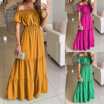 Sexy Solid Color Off-the-shoulder Short Sleeve Tiered Maxi Dress