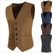 Vintage Solid Color Buttoned Vest for Men