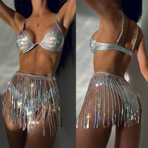Sexy Bling-bling Tassel Three-piece Bikini Set
