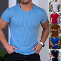 Casual Solid Color Round Neck Short Sleeve Shirt for Men