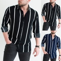 Fashion Contrast Color Vertical Stripe Printed Blouse for Men