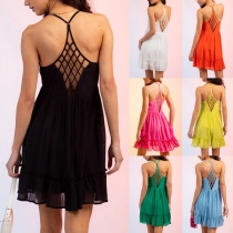 Sexy Solid Color V-neck Backless Cutout Sleeveless Dress