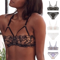 Sexy Floral Embroidery Cut Out Two-piece Lingerie Set