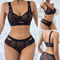 Fashion Mesh-net Cutout Two-piece Lingerie Set