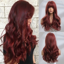 Red Long Wavy Synthetic Wig with Bangs