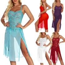Sexy Semi-through Lace Spliced Slit Slip Nightwear Dress