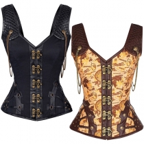 Vintage Gothic Style Buckle Chain Lace-up Corset Shirt