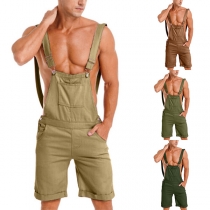 Vintage Solid Color Patch Pockets Men's Overall