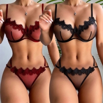 Sexy Semi-through Mesh Spliced Lace Two-piece Lingerie Set