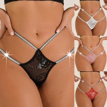 Sexy Rhinestone Lace Spliced Cutout Panties for Women