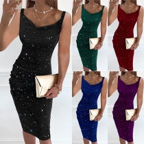 Casual Bling-bling Round Neck Sleeveless Dress