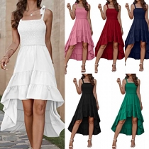 Elegant Solid Color High-low Hemline Tiered Dress