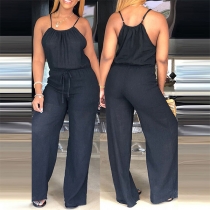 Street Fashion Solid Color Drawstring Wide-leg Cami Jumpsuit