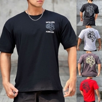 Street Fashion Printed Round Neck Short Sleeve Shirt for Men