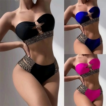 Sexy Cutout Contrast Color O-ring Strapless Bikini Set