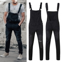 Street Fashion Old-washed Distressed Denim Suspender Jumpsuit for Men
