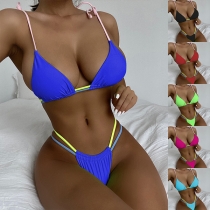 Fashion Contrast Bright Color Self-tie Bikini Set