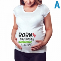 Fashion Printed Round Neck Short Sleeve Maternity Shirt