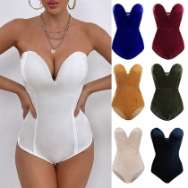 Sexy Solid Color Strapless Sweetheart Lace-up Bodysuit