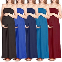 Sexy Solid Color Strapless Maternity Dress