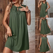 Casual Solid Color Slit V-neck Sleeveless Loose Dress