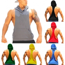 Fashion Solid Color Hooded Sleeveless Shirt Vest for Men
