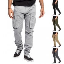 Fashion Solid Color Side Pockets Cargo Pants for Men