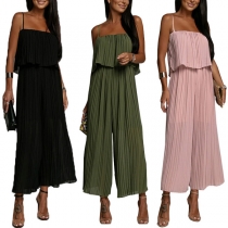 Sexy Solid Color Square-cut Neckline Pleated Slip Jumpsuit