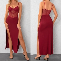 Sexy Lace Spliced High Slit Slip Dress