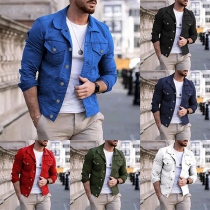 Casual Solid Color Stand Collar Long Sleeve Jacket for Men