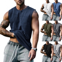 Fashion Buttoned Round Neck Sleeveless Shirt for Men