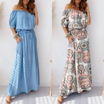 Sexy Two-piece Set Consist of Off-the-shoulder Shirt and Maxi Skirt