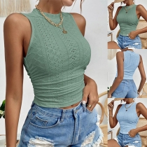 Sexy Solid Color Mock Neck Sleeveless Shirt