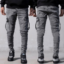 Fashion Old-washed Side Patch Pockets Jeans for Men