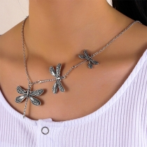 Vintage Patterned Dragonfly Pendant Asymmetrical  Necklace