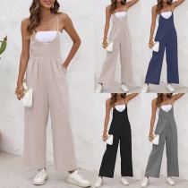 Casual Solid Color Wide-leg Overalls
