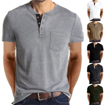 Casual Round Neck Buttoned Short Sleeve Shirt for Men